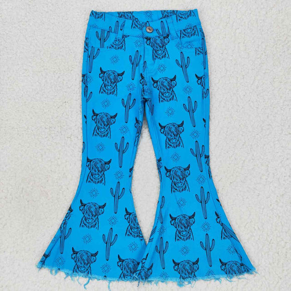 P0281-- new style western cow and cactus blue jeans