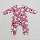 LR0649---long sleeve smile and floral zip sleeper