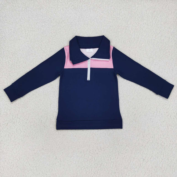 BT0290-- navy blue and pink cotton and milk silk pullover
