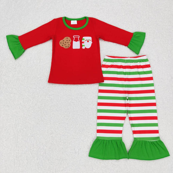 GLP0726-- long sleeve Christmas embroidered cookies and milk red boy pajamas