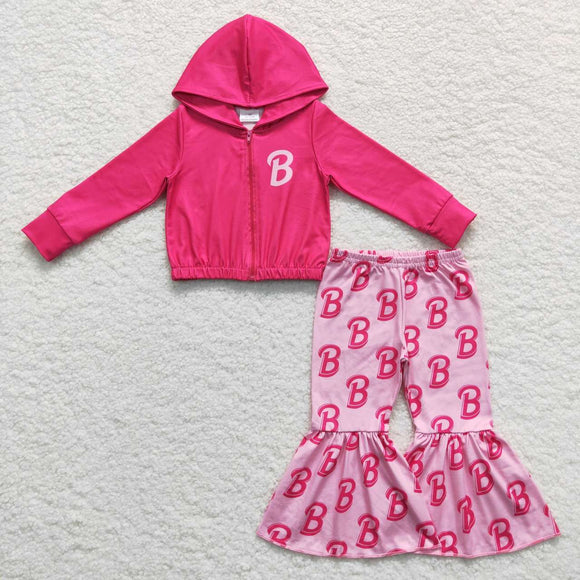 GLP0806--new design long sleeve zip coat + pants two piece pink outfits