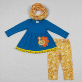 GLP0720---long sleeve embroidered Thanksgiving Day blue outfits
