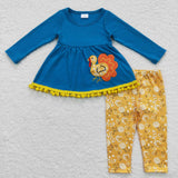 GLP0720---long sleeve embroidered Thanksgiving Day blue outfits