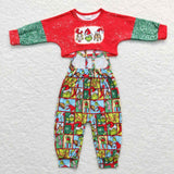 GLP0814--new style Christmas cartoon red and green milk silk girls outfits