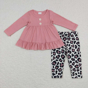 GLP0853--fall long sleeve milk silk leopard girls outfits