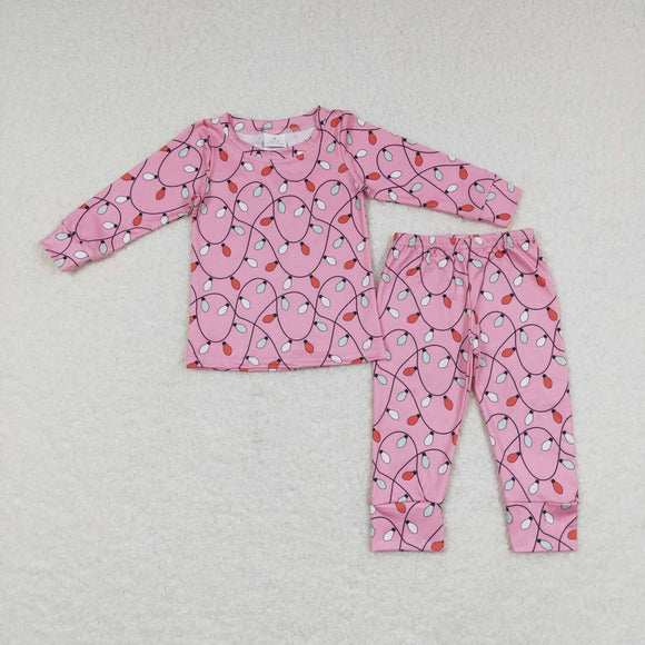 GLP0888-long sleeve Christmas light pink girls pajamas
