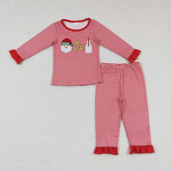 GLP0873--Christmas embroidered cookies and milk girls pajamas clothing