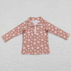 GT0363-- long sleeve flower brown pullover