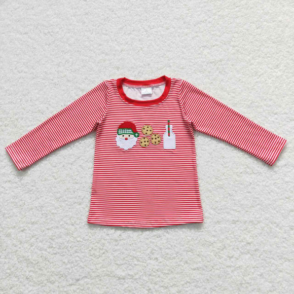 BT0370-- long sleeve Christmas embroidered Santa milk and cookies top