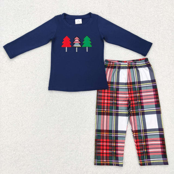 BLP0352-- three Christmas embroidered tree boy outfits