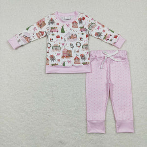 GLP0914--long sleeve Christmas house pink girls outfits