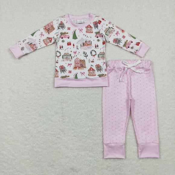 GLP0914--long sleeve Christmas house pink girls outfits