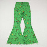 pre order  P0323-- Adult Christmas cartoon green Bell-bottom jeans