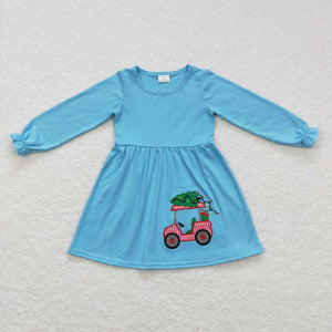 GLD0391-- long sleeve Christmas embroidered tree and car dress