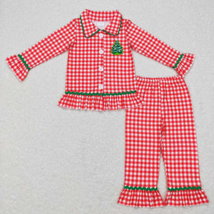 GLP0854--long sleeve embroidered Christmas red milk silk girl pajamas