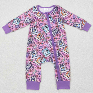 LR0331--long sleeve cartoon blue dog zip romper