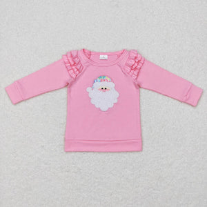 GT0369--long sleeve embroidered Satan pink T- shirt