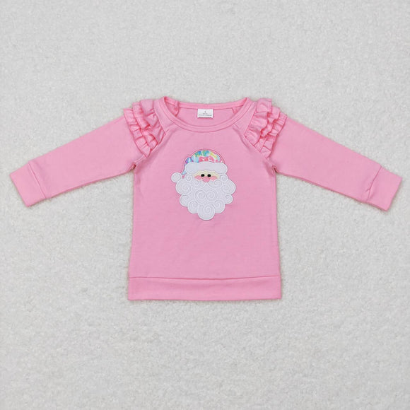 GT0369--long sleeve embroidered Satan pink T- shirt