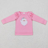 GT0369--long sleeve embroidered Satan pink T- shirt