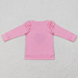 GT0369--long sleeve embroidered Satan pink T- shirt