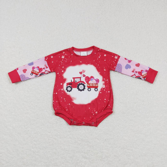 LR0773-- long sleeve Valentine's Day tractor romper