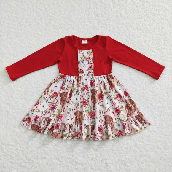 GLD0322-- long sleeve highland cow red dress