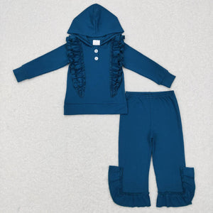 GLP0895--long sleeve ruffle blue hoodie girls clothing