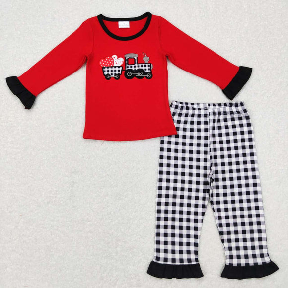 GLP0909--Long sleeve Valentine's Day embroidered truck red girls outfits