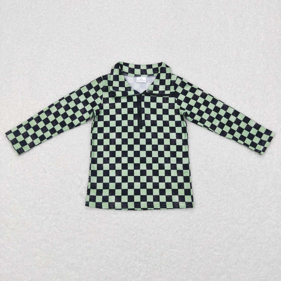 BT0399--long sleeve Green checkerboard pullover