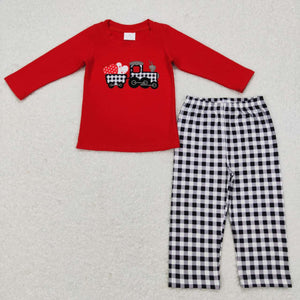 BLP0403--Valentine's Day long sleeve embroidered truck red boy outfits