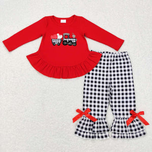 GLP0908--long sleeve Valentine's Day embroidered truck red girls outfits