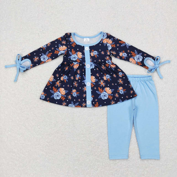 GLP0756--long sleeve floral blue girls outfits