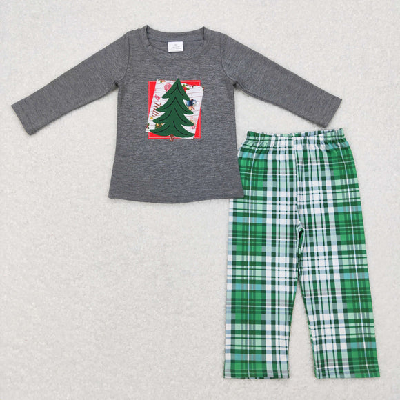 BLP0351-- Christmas embroidered tree green boy outfits