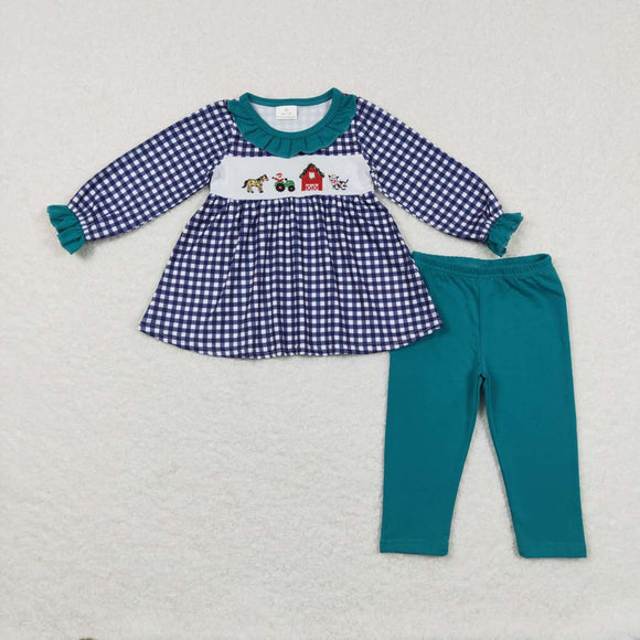 GLP0885--long sleeve embroidered farm green girls clothing