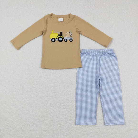 BLP0382--long sleeve embroidered car & dog boys outfits