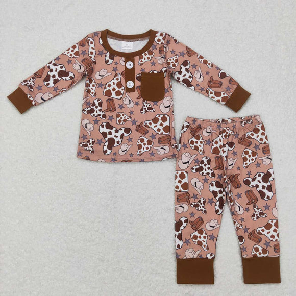 BLP0347--Western boots brown pajamas outfits