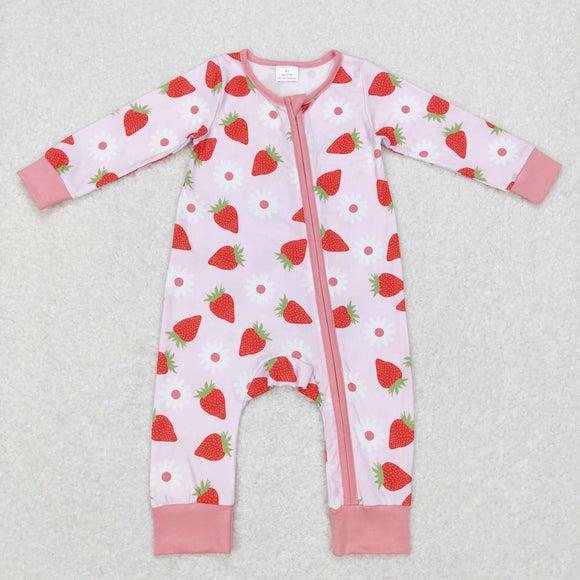 LR0795--long sleeve Strawberry girls zip sleeper