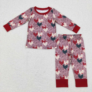 BLP0374--long sleeve Christmas chicken milk silk girls pajamas