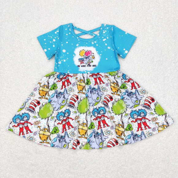 GSD0495--short sleeve  miss things cartoon blue dress