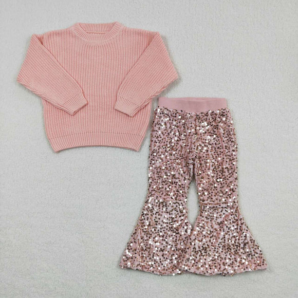 PINK sweater top + pink sequins pants girls clothing