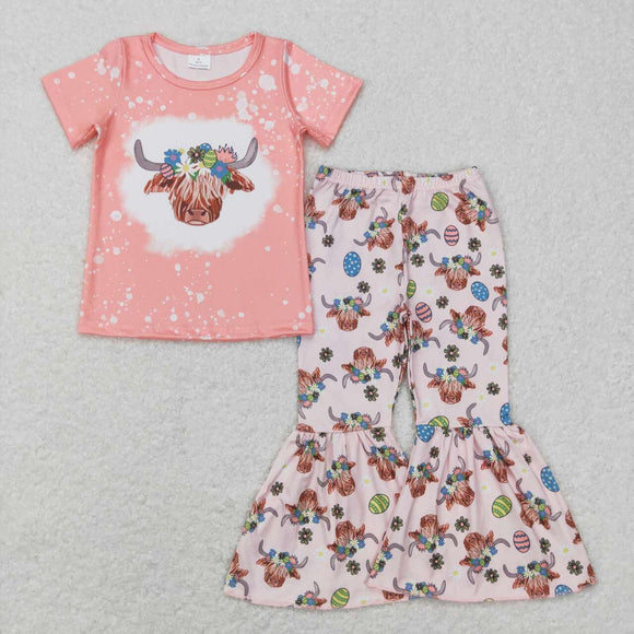 GSPO1055---Short sleeve Easter cow and egg girls outfits