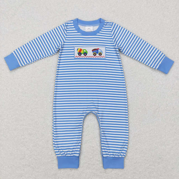 LR0750--- long sleeve embroidered Construction truck romper