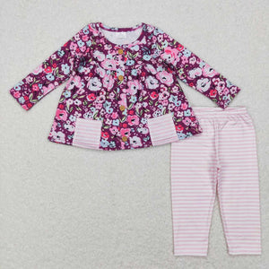 GLP0995--- long sleeve floral pink girls outfits