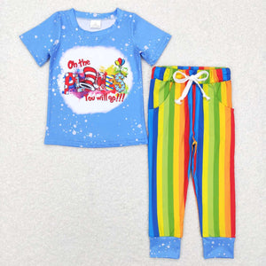 BSPO0176-short sleeve blue cartoon boys clothing