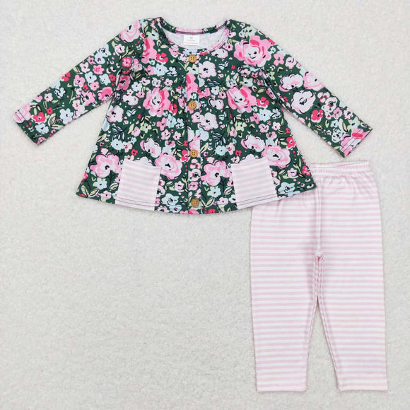 GLP0994---long sleeve floral pink girls outfits