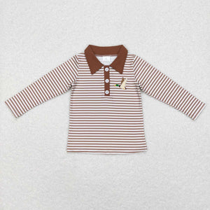BT0404-- long sleeve embroidered mallard striped T- shirt