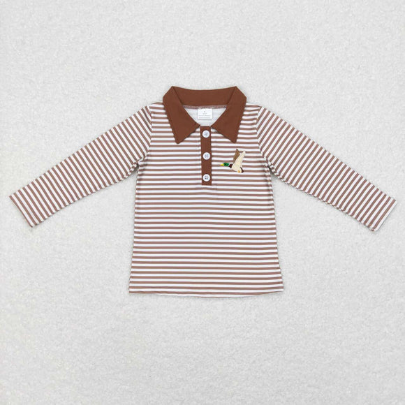 BT0404-- long sleeve embroidered mallard striped T- shirt