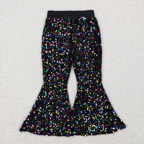 P0329-- BLACK colorful Sequin bell-bottoms
