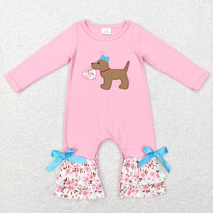 LR0789-- embroidered Valentine's Day long sleeve dog romper