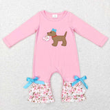Sibling matching  Valentine's day embroidered dog floral pink clothing